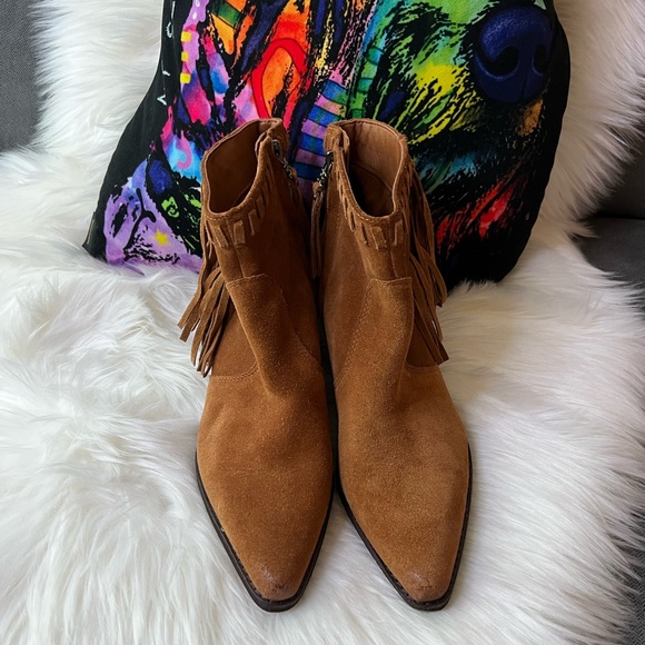 Sam Edelman Willice Fringe Suede Booties - Picture 2 of 11